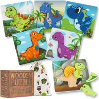 6 STK. Holzpuzzles für Kinder ab 3 Jahr Farbige Dinosaurier Wooden Jigsaw Puzzle Bunte Steckpuzzle Pädagogisches Montesorri Spie