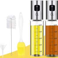 tEEZErshop oil sprayer with scale (2pcs), for cooking 4 in 1 refillable oil & vinegar bottle with baking brush, bottle brush and
