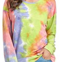 Sylanfia Women's Long Sleeve Tie Dye Sweatshirt Tops Loose T-Shirt Fashion Pullovers Round Neck Sweaters