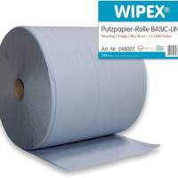 WIPEX cleaning cloth Basic-Line, L360xW380ca. mm, blue, 3-ply, 1 roll