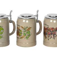 DOMEX beer mug 0.5l with flat pewter lid 3 motifs assorted, 6 pieces