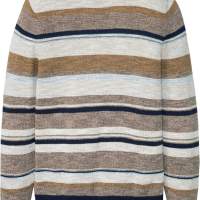 Męski sweter z okrągłym dekoltem piaskowy w poziome paski Nowy